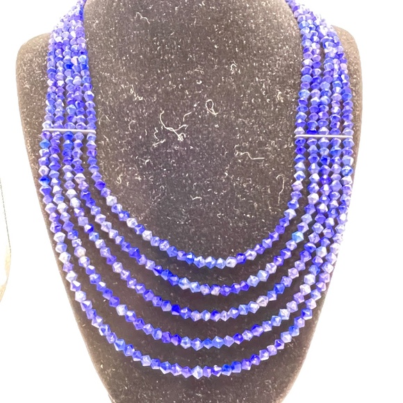Jay King Desert Rose Trading 5 Strand Lapis Lazuli Beaded Necklace 925 - Picture 1 of 6